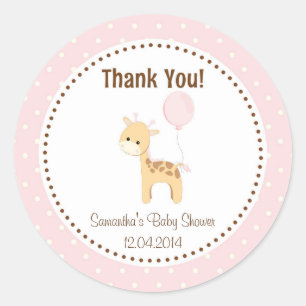 Baby Giraffe Baby Shower Sticker Rosa Runt Klistermärke