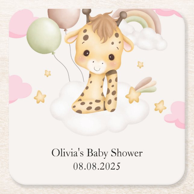 BABY GIRAFFE BABY SHOWER  UNDERLÄGG PAPPER KVADRAT (Framsidan)