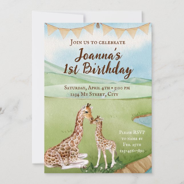 Baby Giraffe Birthday-inbjudan Inbjudningar (Framsida)