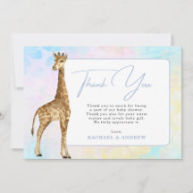 Baby Giraffe Blå Barnkalas Tacksamhetskort