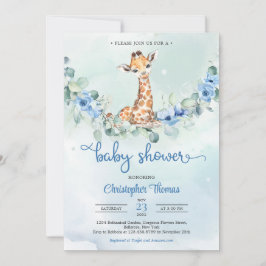 Baby giraffe blåa blommor eucalyptus Baby Shower Inbjudningar
