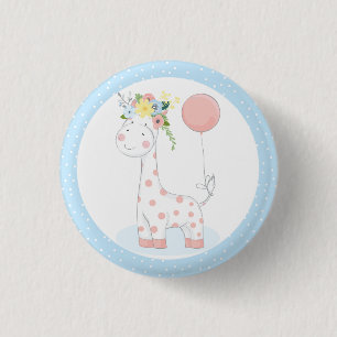 Baby Giraffe Blommig Krona Pastell Rosa Bondgård Z Knapp