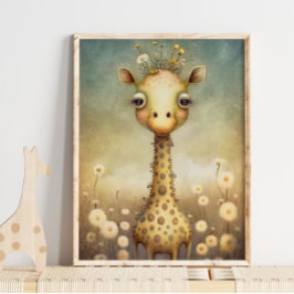 Baby Giraffe Blommigt African | Skriv ut giraffemu Poster