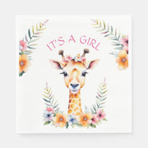 Baby Giraffe Blommigt, det är en flicka Babyskor Pappersservett