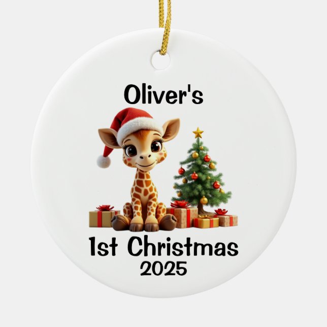 Baby Giraffe Christmas Julgransprydnad Keramik (Framsidan)