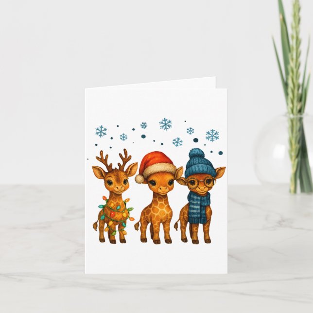 Baby Giraffe Christmas Lights Santa Hat Reindeer W Kort (Framsida)