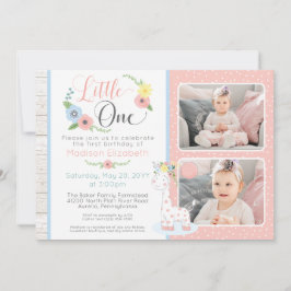 Baby Giraffe First Birthday Blommigt Photo Collage Inbjudningar