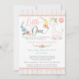 Baby Giraffe First Birthday Blommigt & Rustic Wood Inbjudningar