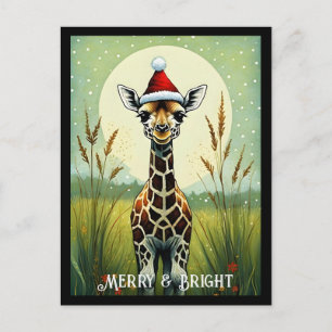 Baby Giraffe Flower Botaniskt julkort Vykort