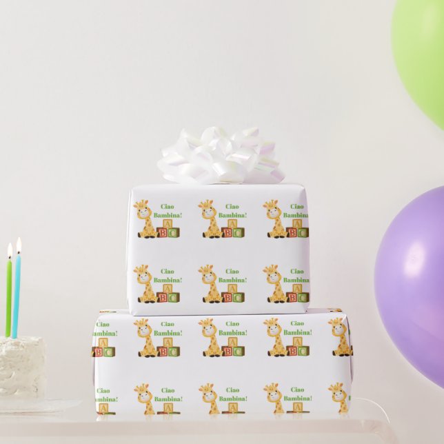 Baby Giraffe Girl Blocks Italia Nursery Newborn Presentpapper (Festgåvor)