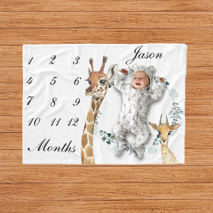 Baby Giraffe Hjort Infant Milestone Watercolor Fleecefilt