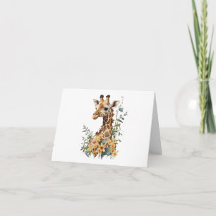 Baby Giraffe i Fält i Flowers BLANK Kort