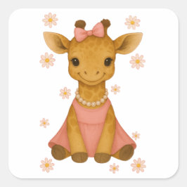 Baby Giraffe i Rosa Baby Shower Fyrkantigt Klistermärke