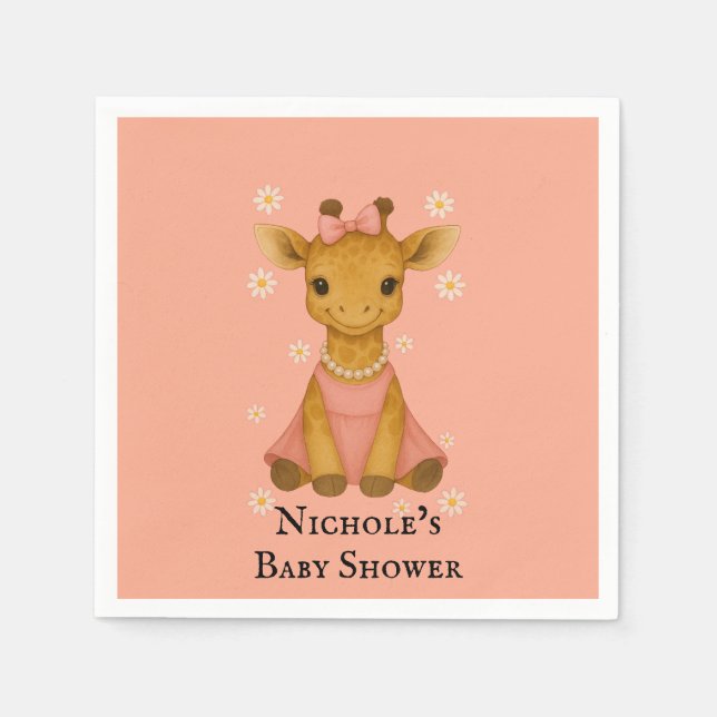 Baby Giraffe i Rosa Baby Shower Pappersservett (Framsidan)