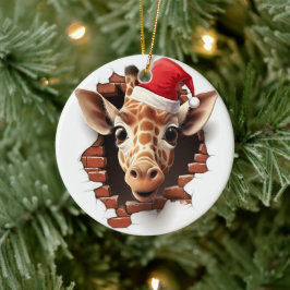 Baby Giraffe i Santa Hat - 3D Julgransprydnad Keramik