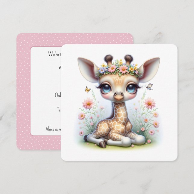 Baby Giraffe in Flowers Baby Shower Inbjudningar (Fram/baksida)