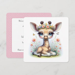 Baby Giraffe in Flowers Baby Shower Inbjudningar