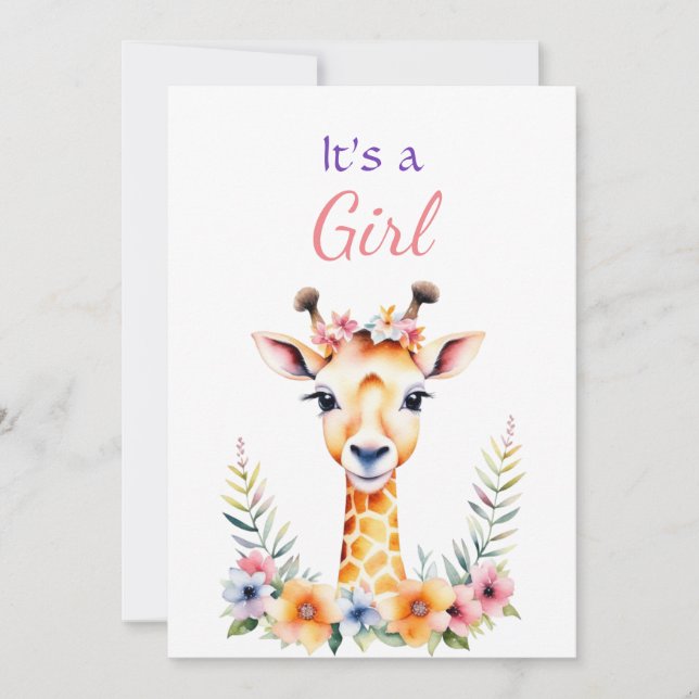Baby Giraffe in Flowers Girl Baby Shower Inbjudningar (Framsida)