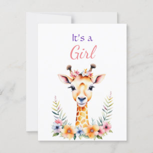 Baby Giraffe in Flowers Girl Baby Shower Vykort