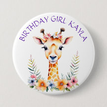Baby Giraffe in Flowers Girl Girl's Födelsedagsfes