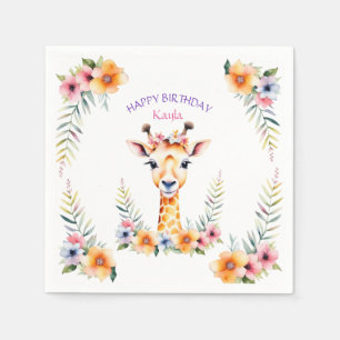 Baby Giraffe in Flowers Girl Girl's Födelsedagsfes Pappersservett
