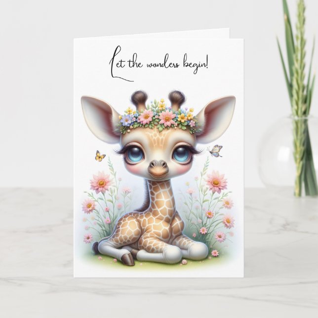 Baby Giraffe in Flowers Grattis Kort (Framsida)