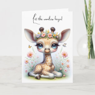 Baby Giraffe in Flowers Grattis Kort