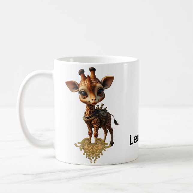 Baby giraffe in steampunk-tecknad kaffemugg (Vänster)