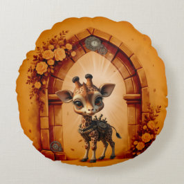 Baby giraffe in steampunk-tecknad rund kudde