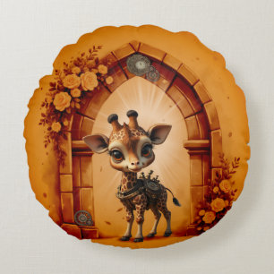 Baby giraffe in steampunk-tecknad rund kudde