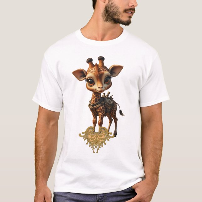 Baby giraffe in steampunk-tecknad t shirt (Framsida)
