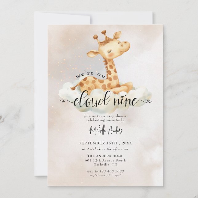 Baby Giraffe | Inbjudningar till vattenfärgsbabysk (Framsida)
