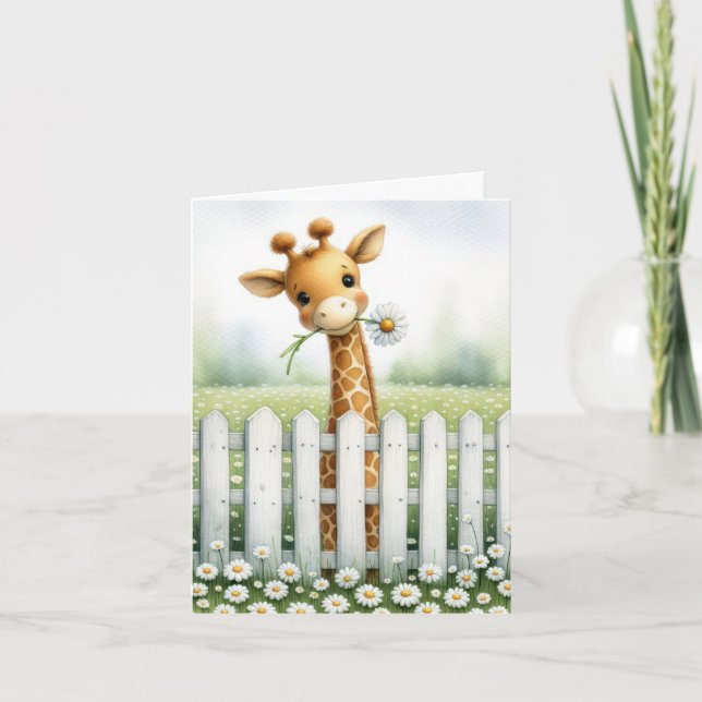 Baby Giraffe med Daisy Notecard Kort (Framsida)