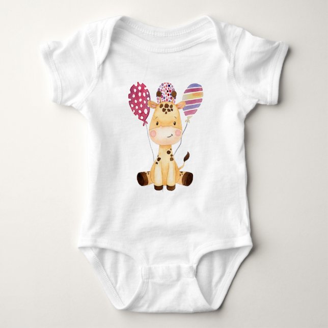 Baby Giraffe med färgstarka ballonger T Shirt (Framsida)