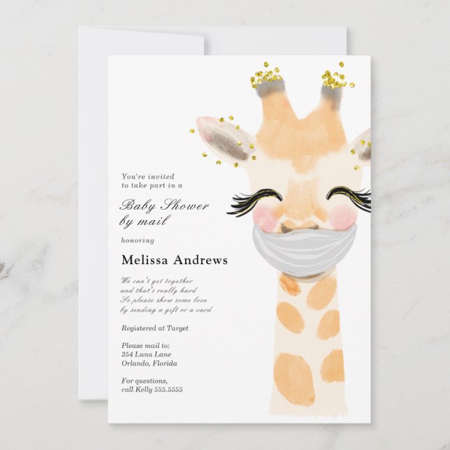 Baby Giraffe med maskbabyskor per post Inbjudningar (Framsida)