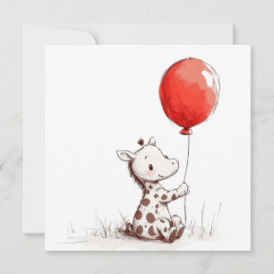 Baby Giraffe med Röda ballongkvadraten Julkort