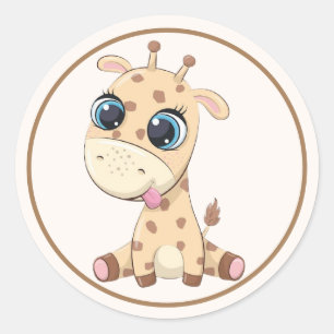 Baby Giraffe med Rosa Öron, Tassar, Tunga Runt Klistermärke