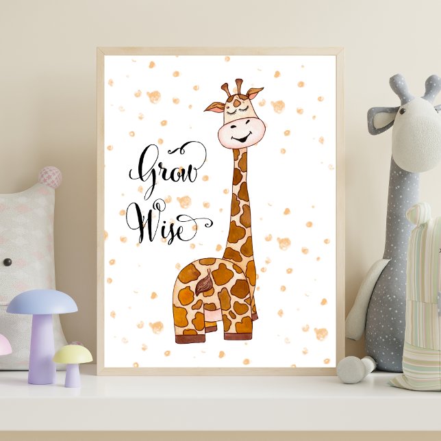 Baby Giraffe Nursery Utskrift Växa Vis Cute Trendi Poster (Giraffe Grow Wise Nursery Wall Art Poster. Baby Shower Gift, New Baby Gift)