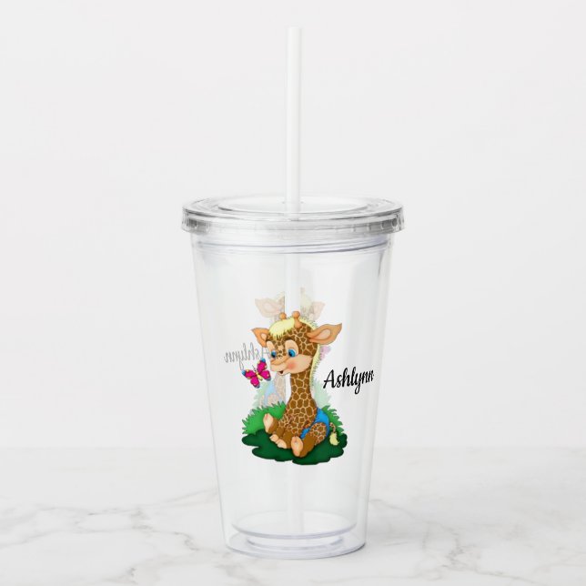 Baby Giraffe och Butterfly Take Away Mugg (Framsida)
