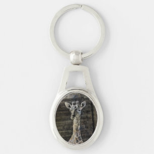 Baby Giraffe Ovalt Silverfärgad Nyckelring