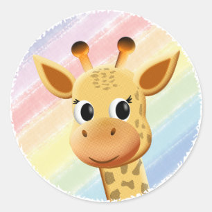 Baby Giraffe Pastel Rainbow Watercolor Baby Shower Runt Klistermärke