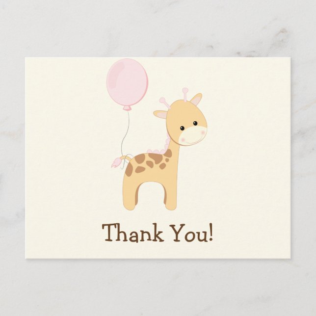 Baby Giraffe, Rosa, ungle Animal Tack Vykort (Framsida)