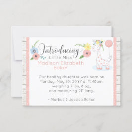 Baby Giraffe Rustic Blommigt Baby Birth Notice Meddelande