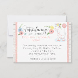 Baby Giraffe Rustic Blommigt Baby Birth Notice Meddelande