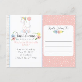 Baby Giraffe Rustic Blommigt Baby Birth Notice Meddelande Vykort