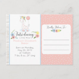 Baby Giraffe Rustic Blommigt Baby Birth Notice Meddelande Vykort
