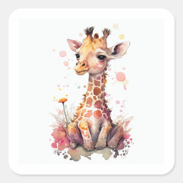 Baby Giraffe Square Sticker Fyrkantigt Klistermärke (Framsida)