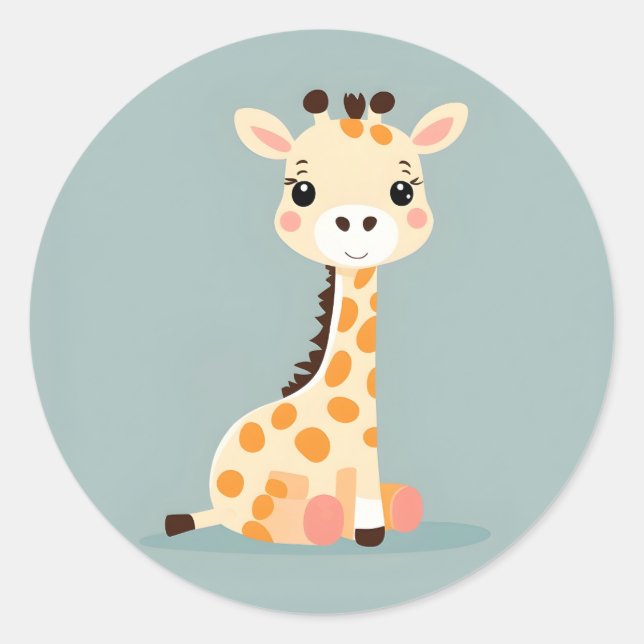 Baby Giraffe Sticker Runt Klistermärke (Framsida)