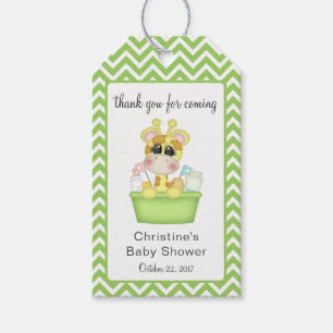 Baby Giraffe vid Bath Time-Tack Favor Presentetikett