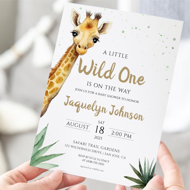 Baby Giraffe Vild 1 Safari Animal Baby Shower Inbjudningar (A little wild one safari giraffe invite)